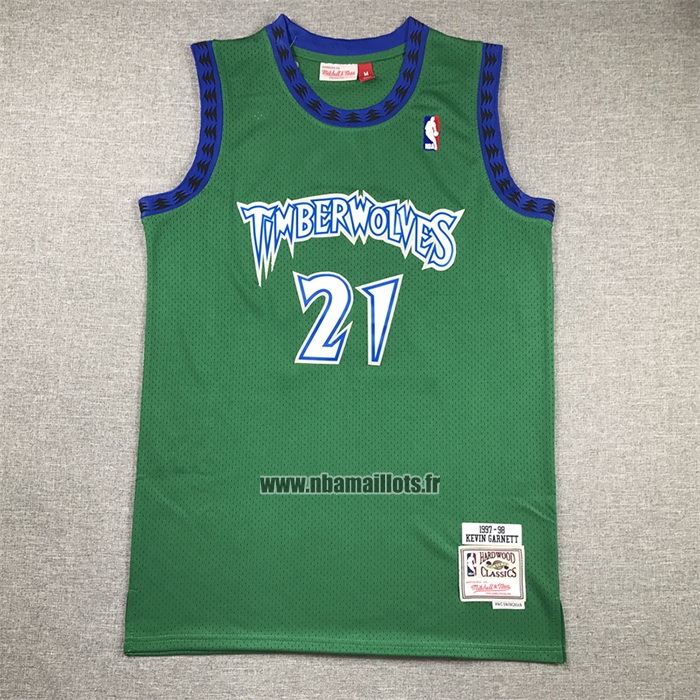 Maillot Minnesota Timberwolves Kevin Garnett NO 21 Hardwood Classics Throwback 1997-98 Vert